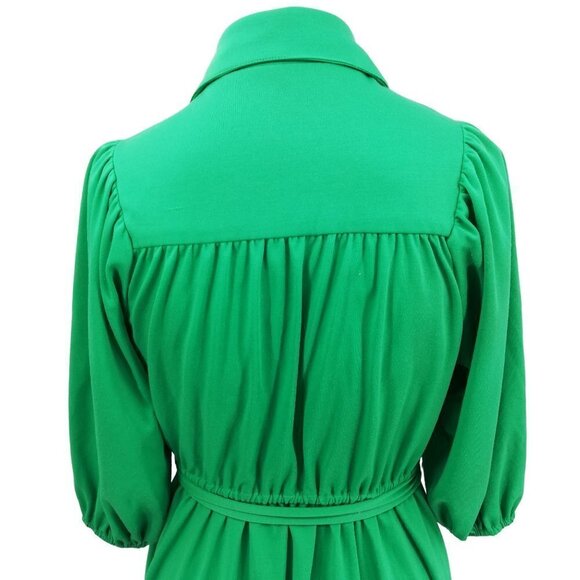 Vintage Handmade Stretch Sheath Shirt Dress Size S? Green Skater Knit 70s Tie - Picture 7 of 10